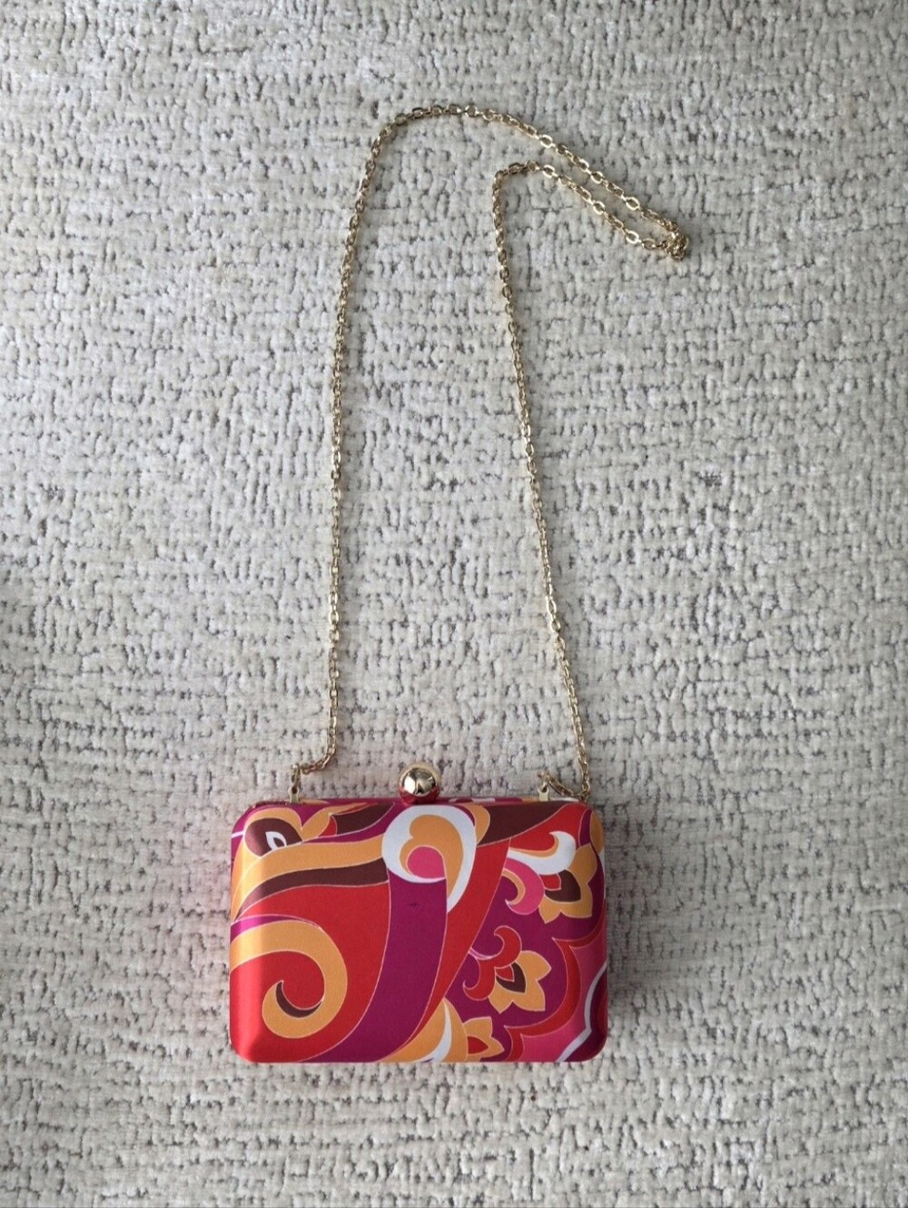 Vibrant Pink and Orange Clutch with Gold Chain